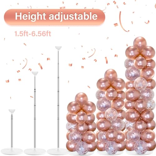 2 Sets Rose Gold Balloon Column Stand Kit with 100 Balloons Graduation Adjustable Tower Stand with Bases Floor Rose Gold Confetti Balloon Column Bridal Shower Bachelorette Birthday Wedding Party Decor by Naozinebi - Image 4