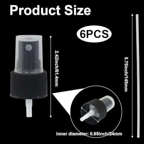 Waziaqoc 6PCS Spray Bottle Top, Nozzle Sprayer Tops Replacement, 24mm Plastic Sprayer Pump, Fine Mist Sprayer for Essential Oil, Cleaning Solutions, Black2