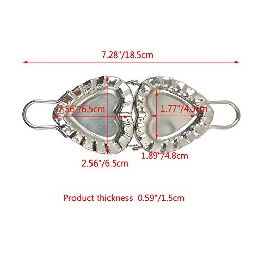 Heart Shaped Dumpling Maker, Stainless Steel Goya Empanada Press Mold, Small Ravioli Pierogi Mould Tool, Wraper Dough Stamp Cutter - for Chinese Dumpling Calzone Pastry Hand Pocket Pie (S 2.56" Dia.)