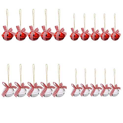 20 Pièces Kit de Cloches et Grelots de Noël, Décoration pour Arbre de Noël, Ornements Pendentifs Jingle Bells Rouge et Blanc Cover