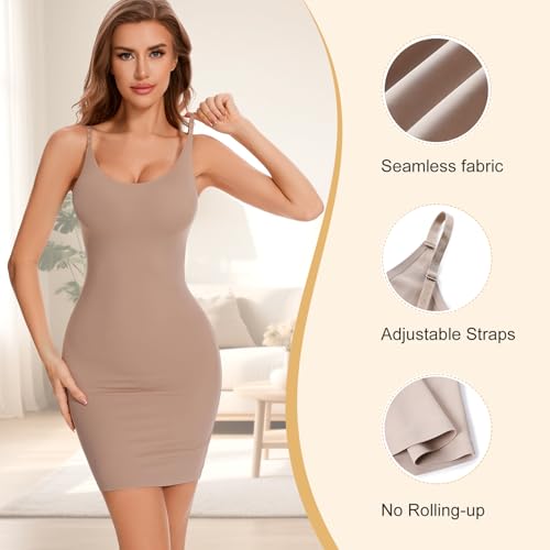 Shapewear Slip Dress for Women Full Slip Body Shaper Tummy Control Under Dress Seamless Spaghetti Strap4