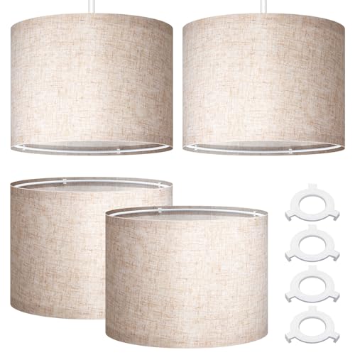 Weewooday 4 Pack Linen Lampshade 8 Inch, Easy Assembly Drum Lamp Shade with E27 & E14 Adapter Ring, Modern Fabric Light Shade for Table, Floor & Ceiling Lamp(Taupe)