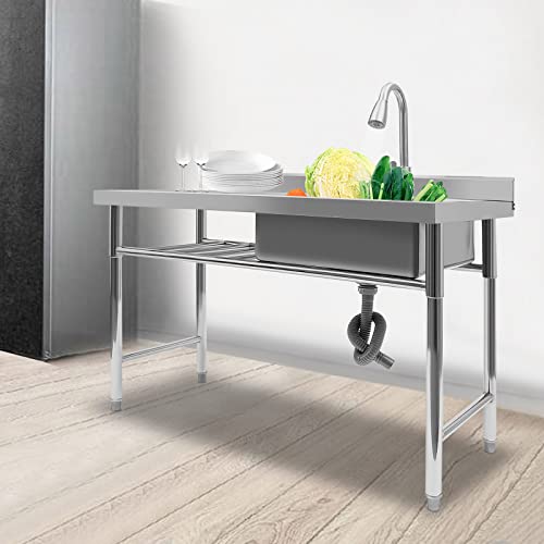 Jinhzixiu Kitchen Commercial Sink With 1 Compartment Utility Sink Single Bowl With Utility Sink Drain Board Freestanding Kitchen Sink Stainless Steel Restaurant Laundry Garage Or Backyard #TOP1