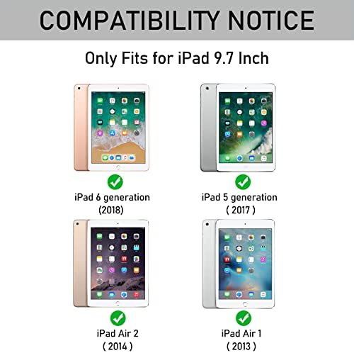 Keyboard Case for 9.7 Inch iPad 6th Generation 2018/5th Gen 2017/iPad Pro 9.7/ iPad Air 2/ iPad Air 1- Slim Protective Case with Apple Pencil Holder and Wireless Detachable Keyboard (Black)