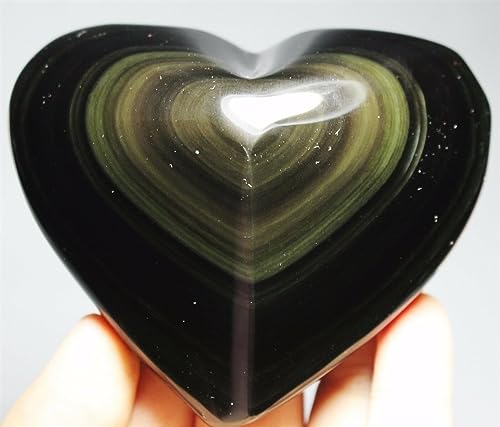 Quartz obsidienne œil de chat en cœur de 5cm contre le stress quotidien