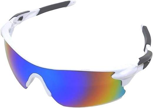 Sports Sunglasses White Frame UV400 protected for men women kids IPL Cricket Cycling | Gradient mirror lenses (Free size)