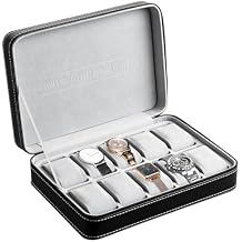 OSVINO Watch Box for Men, 10-Slot Watch Display Case with Zipper, Fathers Day Gift Mens Watch Holder, PU Leather Watch Storage Box, Removable Watch Pillows, Jewelry and Watch Storage Case, Black