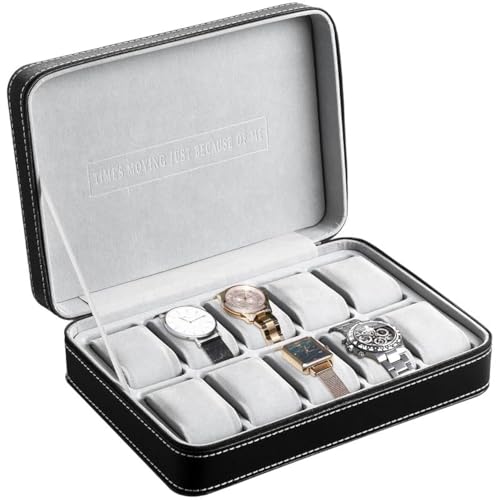 OSVINO Porta Orologi da Viaggio Scatola Orologi con 10 Posti Custodia per Orologi in Pelle PU con Cerniera Fodera in Velluto