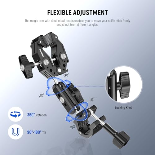 Image of NEEWER Motorcycle Camera Mount Kit, Bicycle Handlebar Invisible Selfie Stick, 360 Ball Heads, Super Clamps & Cleaning Cloth, Compatible with GoPro Insta360 DJI AKASO Action Cam Video Recording, GP-30