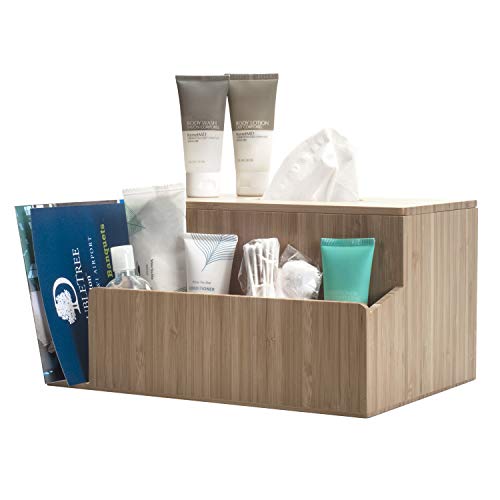 Mobilevision Bamboo Tissue Box Holder & Tablet Stand Organizer For Bedroom & Desktop; Compartments Hold Ipad Phones Remote Controls Reading Glasses Notepads & Pens #TOP5