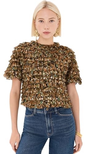 Ulla Johnson Women's Carmella Blouse, Tiger's Eye, Brown, Print, 0