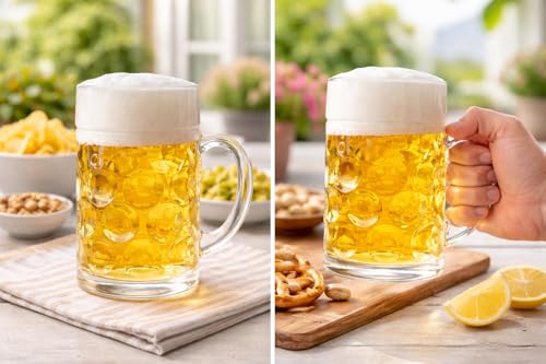 Image of PrimeWorld Glass Beer Stein Mugs Set of 2, 500ml Each, German Beer Glasses, BPA Free, Dishwasher Safe