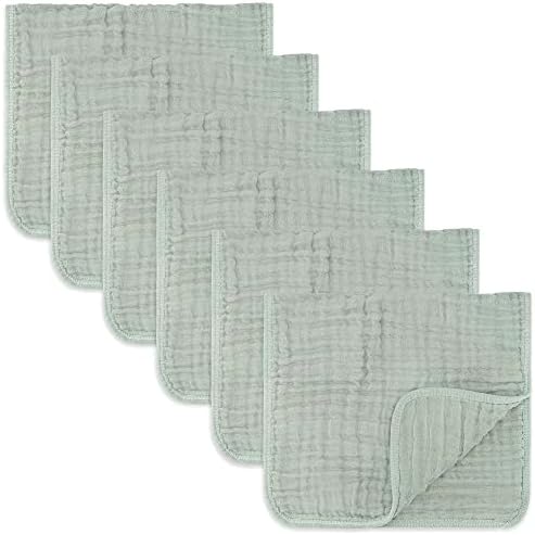 Comfy Cubs Muslin Cloths for Baby, Baby Essentials, Burp Cloths, Muslin Squares, 100% Cotton, Hand Washcloths 6 Layers Extra Absorbent and Soft (White, Pack of 6)