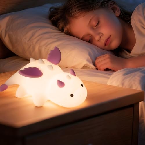 Luz Nocturna Infantil, Luz Bebe Nocturna LED de Animales Blandos, Lampara Bebe Noche Recargable Luz Quitamiedos Infantil, 30 Minutos Temporizador, Decoración para Dormitorio, Regalo para Bebés (Rosa)
