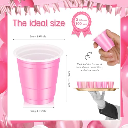 Roshtia 100 Pack 2 oz Plastic Shot Cups, Mini Disposable Shot Glasses 2 oz Party Cups for Wedding Halloween Thanksgiving Party, Beer Taste Serving, Snacks(Multiple Pink)