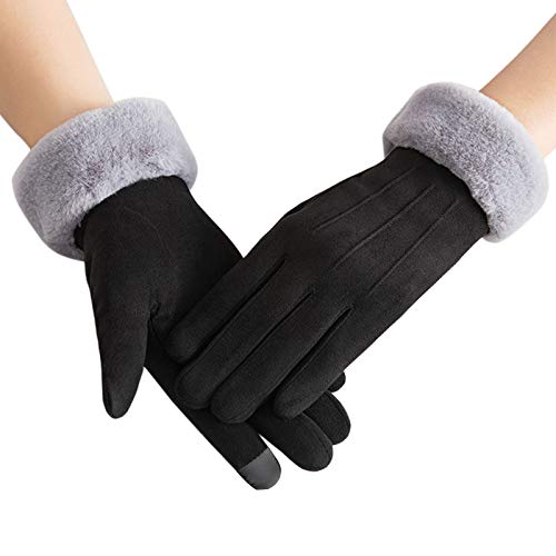 Muryobao Women Winter Warm Touch Screen Soft Windproof Lined Thick Gloves for Snow Skiing in Clod Weather Black