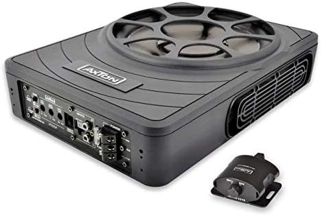 Axton ATB25P  płaski aktywny subwoofer, 25 cm / 10 cali, kompaktowy bas pod siedzeniem ze wzmacniaczem, underseat bass box do samochodu i kampera, High Level, 180 W RMS