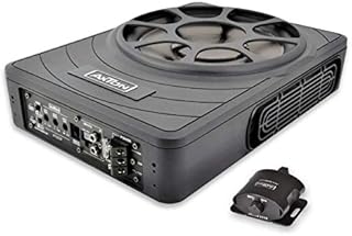 Axton ATB25P  płaski aktywny subwoofer, 25 cm / 10 cali, kompaktowy bas pod siedzeniem ze wzmacniaczem, underseat bass box do samochodu i kampera, High Level, 180 W RMS
