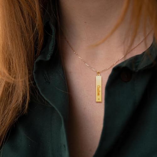 CLY Jewelry Family Names Necklace with Birthstones Vertical Bar Pendant for Husband/Mother/Grandma/Wife Birthday Personalized Birthstone Name Rectangular Necklaces for Men Women Gift - Thumbnail 4