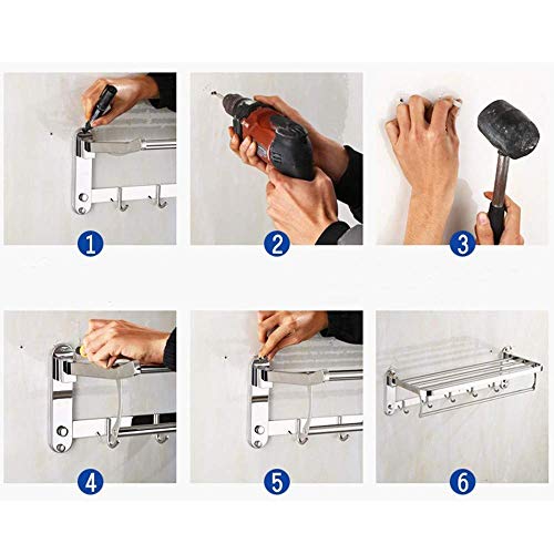 Toallero de baño de acero inoxidable con ganchos y estante plegable de 60cm 8