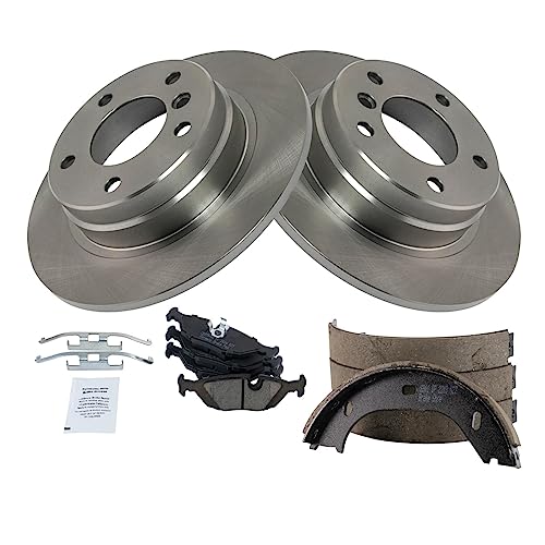 Image of TRQ Rear Brake Pad and Rotor Set Ceramic Parking Brake Shoe Compatible with 1992 BMW 318i 1992 325i