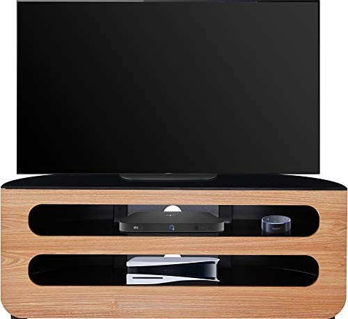 Homeology JOZANI Mueble de TV de pantalla plana de roble con 3 estantes de hasta 50 pulgadas