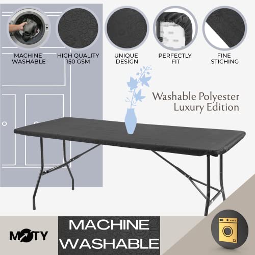 Moty Fitted Rectangle Tablecloth For 6 Foot Tables Reusable Elastic Edge Table Cover For Folding Banquet Tables Washable 100% Polyester Fabric With Mitered Corners #TOP2