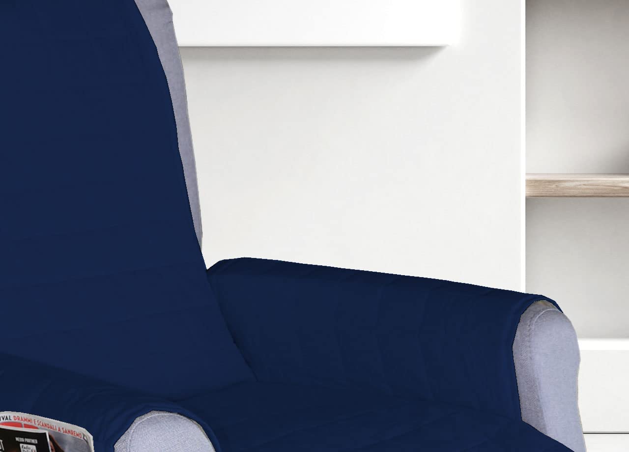 BIANCHERIAWEB Copripoltrona Reclinabile Trapuntata Idrorepellente Antimacchia Tinta Unita Relax Poltrona Linea Pensieri Delicati Poltrona Blu