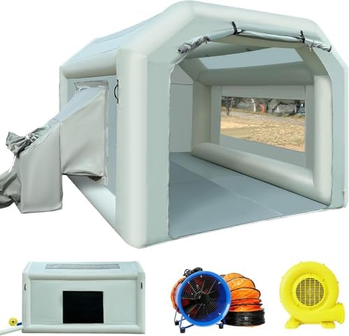 OZIS 10.8x8.2x7.2Ft Inflatable Paint Booth Tent with Air Draft Device & 480W Ventilator Exhaust Fan with 33Ft Duct Portable Paint Booth for Auto Parts, Furniture Painting