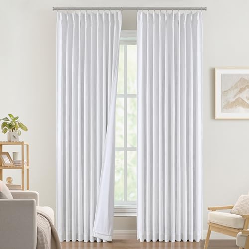 Image of Vision Home White Pinch Pleated Full Blackout Curtains Thermal Insulated Window Curtains 120 inch for Living Room Bedroom Room Darkening Pinch Pleat Drapes with Hooks Back Tab 10 FT 60 inch Wx120 Lx1