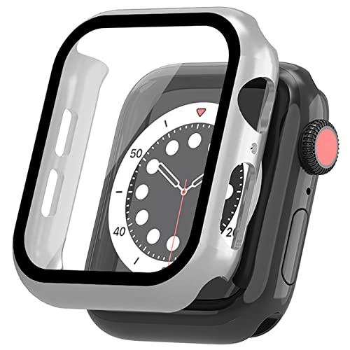 20 fundas rígidas compatibles con reloj de 38 mm con protector de pantalla de cristal templado integrado, parachoques fino, completa, sin burbujas, para reloj serie 3/2/1, color plateado Cover