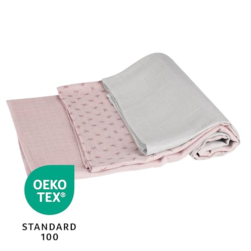 Roba Set 3 Lenzuolini Bio Lil Planet - Mussola Di Cotone Biologico - Certificato Gots - 80 X 80 Cm - Traspirante - Idrorepellente E Lavabile - Ottimale Per Tutte Le Stagioni - Rosa - 7