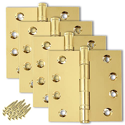 Finsbury Hardware Solid Brass Door Hinge Heavy Duty Ball Bearing Polished Shiny Gold 4X4 Inch - Set Of 4 Hinges (Polished Brass) #TOP6