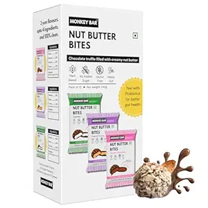 MONKEY BAR Nut Butter Bites - Assorted - 55% Dark Chocolate Truffle filled with Nut Butter - Pack of 12 - No Added Sugar - Best Chocolate Gift Box for Clean Snack