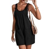 Cotton Linen Jumpsuits for Women Summer Casual Sleeveless Solid Shorts Rompers Overalls with Pockets
