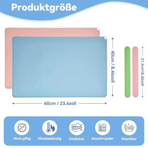 2 Stück Malunterlage für Kinder 60x40cm Bastelunterlage Silikonmatte Groß Bastelunterlage Kinder Antihaft mit Erhöhten Kanten, Knetunterlage Kinder Tischset Silikon für Malerei, Handarbeit, Sandkunst