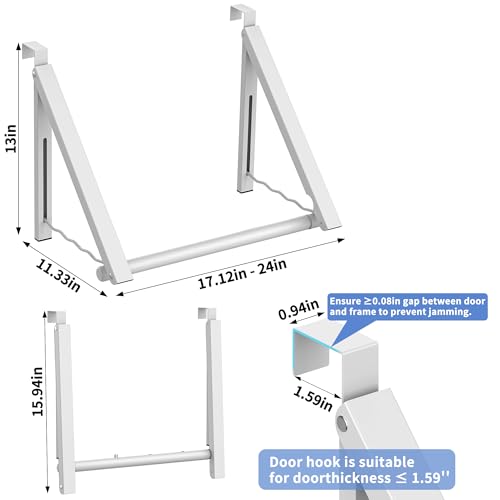 Image of Hleelomi Over The Door Drying Racks for Laundry, Expandable Foldaway Clothes Rail, Suitable for Doors in Bedrooms, Dorms, and Bathrooms, White 2 Rack and A Rod