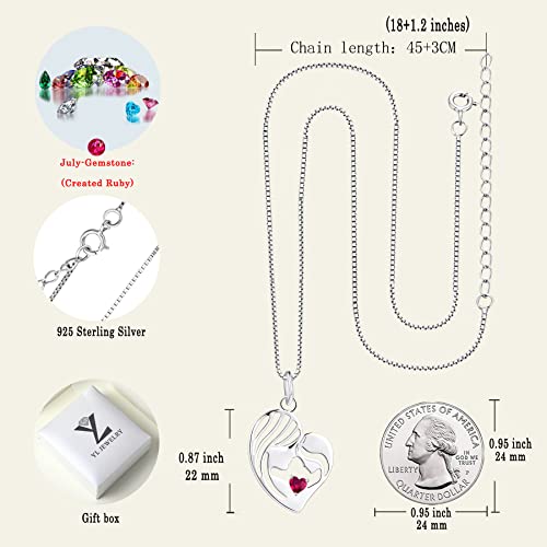 Yl Mother And Daughter Necklace 925 Sterling Silver Mum Hold Child Heart Pendant Created Ruby Necklace Gifts For Moms #TOP5