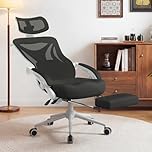 Ergonomic Office Chair with Footrest - Adjustable Lumbar Support & Headrest, 90-160° Reclining Mesh Back Computer Chair - Home Office/Gaming, 330lbs Capacity (SGS Certified) (Black-White Frame)