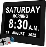 [2022 Newest] 12 Alarms Dementia Clock 8 Inch Large with Remote Control, 5 Levels Auto Dimmable, Non