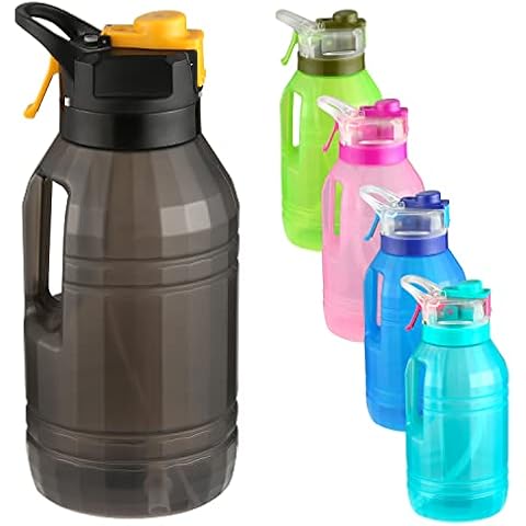 Skyocean Sports Water Bottle with Mist Sprayer, 2.2L 74oz Large Capacity, Lock Control, Flip Top Wide Mouth Lid with Removable Straw, Solid Carrying Handle & Wash Easily, Opens with 1-Click (Black) Cover