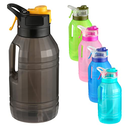 Skyocean 2.2L Botella de agua deportiva con pulverizador de niebla, Gran capacidad, control de bloqueo, tapa de boca ancha con una pajita Extraíble, Mango robusto (Negro) Cover