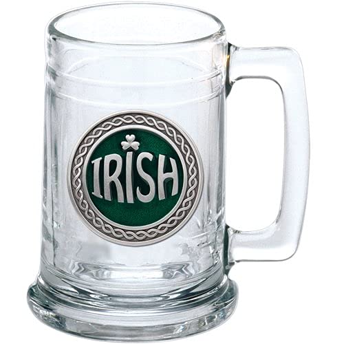 Heritage Pewter Irish Beer Stein Glass | 15 Ounce German-Style Beer Glass | Intricately Crafted Metal Pewter Alma Mater Inlay