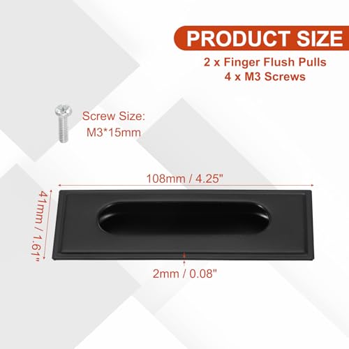 Tiradores empotrados para puertas de bolsillo uxcell, 2 piezas, acero inoxidable rectangular, negro, 4,3 pulgadas miniatura 2