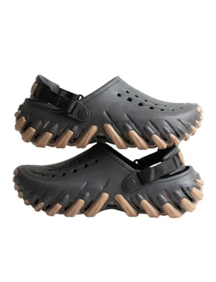Crosc Echo Sport Clogs | Rugged Wave-Sole Outdoor Sandals | Adjustable Turbo Heel Strap Water Shoes | Lightweight Slip-On Trail Mules | Same As Original Brand Name| Made in Vietnam| UK-9 Size Black-image-33