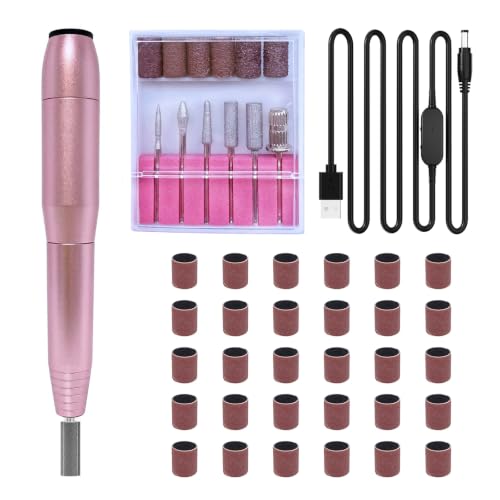 Image of Professional Electric Nail Drill with Cord Kit - Variable Speed Control for Acrylic & Gel Nails, Manicure & Pedicure | Includes 6 Grinding Bits, Quiet & Smooth Operation (Bright Pink)