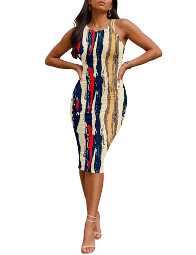 Image of Nimsruc Summer Dresses for Women 2026 Sexy Tank Top Bodycon Pencil Sleeveless Basic Midi Club Dress