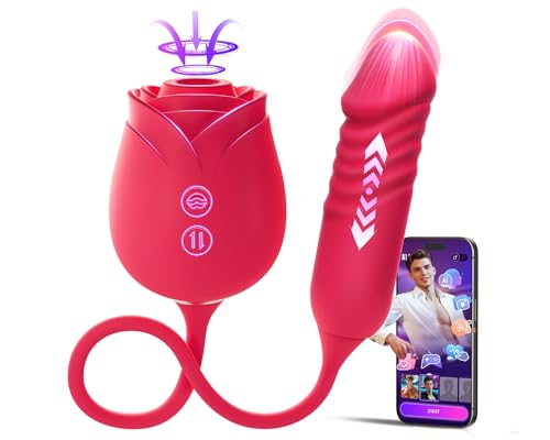 Image of MOOLIGIRL Rose Toy Women Sex Toys, Sucking Vibrator & Thrusting Didlo with 10 Vibration Modes, APP Control Clitoral, Nipple Sucker & Anal, G-Spot Stimulator, Adult Toy with AI Lover for Solo & Couples