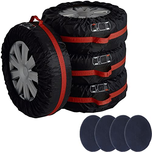 Image of Tire Cover 4pcs Skyour Adjustable Waterproof Seasonal Spare Car Wheel Tire Storage Bag Tote Protective Cover Dustproof Tire Tote Wheel Protector Covers with 4pcs Wheel Felts (Red, L)