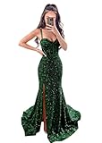 Mollyevers Emerald Green Prom Dress Mermaid Sequin Formal Dresses Evening Gowns with Split Size 10